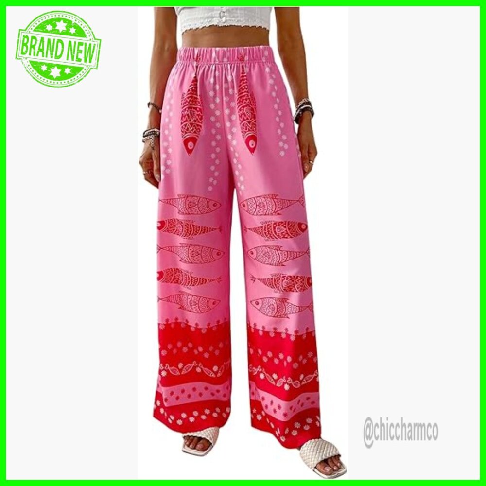 Wide Leg Palazzo Pants High Waist Elastic Casual Summer Beach Trousers